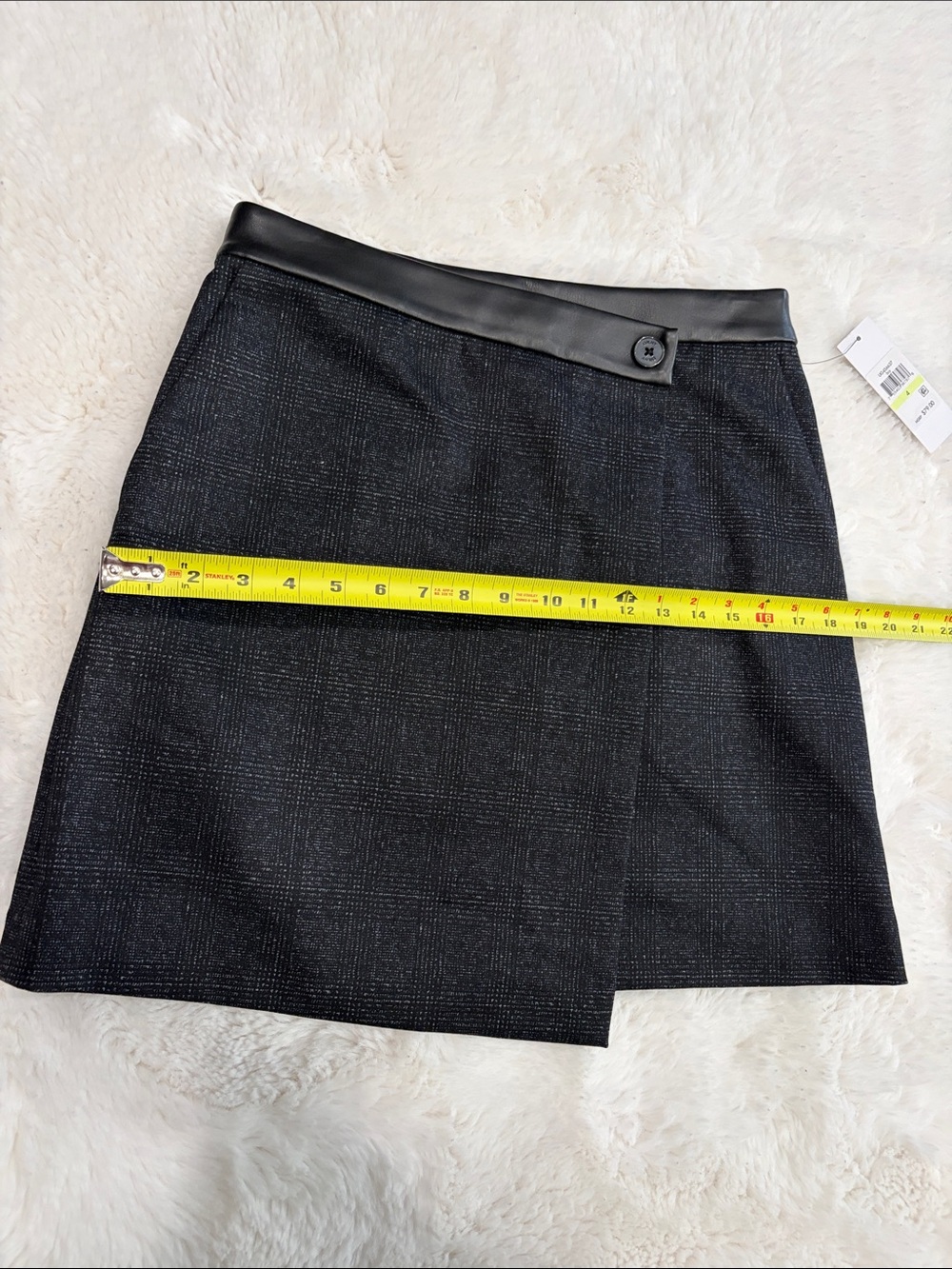 DKNY ,Size 4,Women’s Black Plaid Wrap Mini Skirt with Faux Leather Trim - Picture 14 of 17
